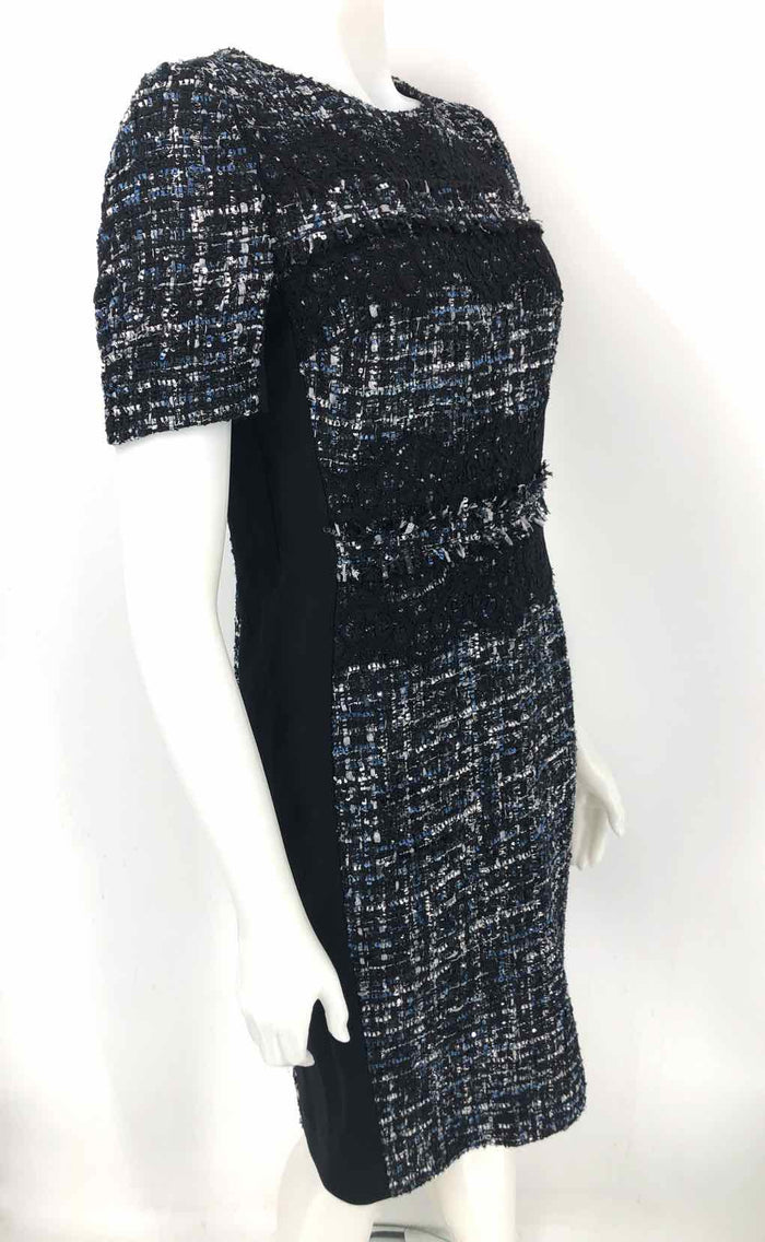 TERI JON Black White & Blue Tweed Size 8  (M) Dress