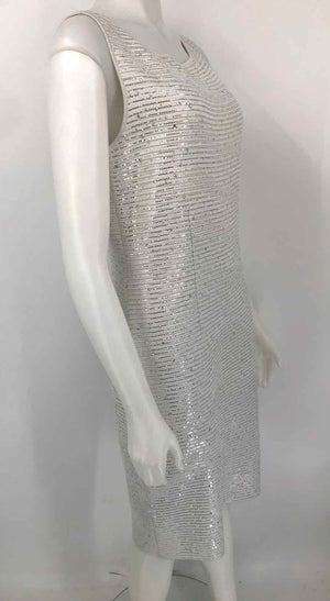 ST. JOHN Gray Silver Blend Spades Dress & Cardigan Size 8  (M) Dress Set