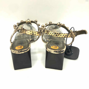 LANVIN Beige Black Gold Snake Pattern Thong Sandal Shoe Size 39 US: 8-1/2 Shoes
