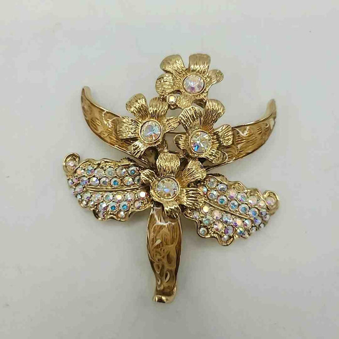 ST. JOHN Gold Beige Iridescent Crystal Flower Brooch