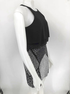PARKER Black White Beaded Sleeveless Size X-SMALL Dress