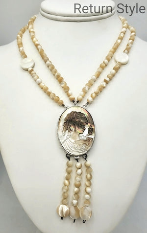 Beige Sterling Silver Shell Cameo ss Necklace