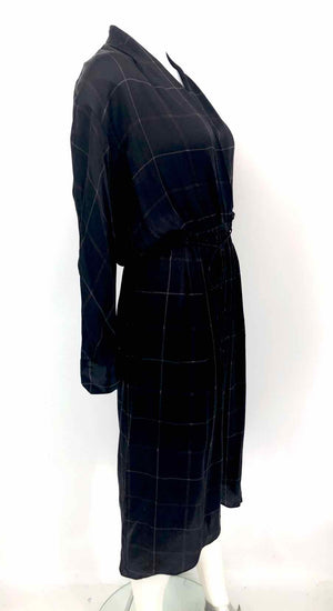 VINCE Black Gray Silk Plaid Longsleeve Size X-SMALL Dress