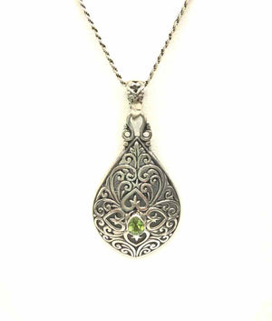 Sterling Silver Peridot Filagree SS Pend on Chain