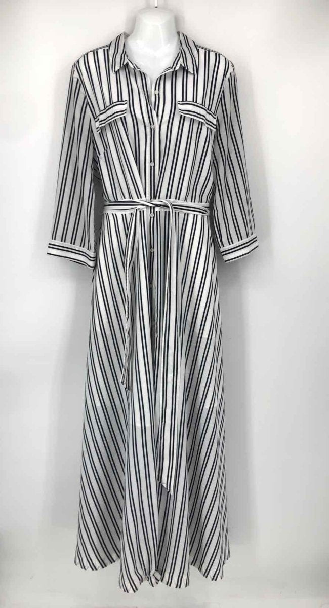 BANANA REPUBLIC White Navy Stripe Collar Size 16  (XL) Dress