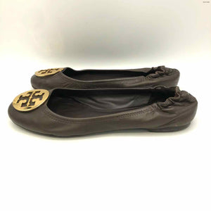 TORY BURCH Gold Brown Leather Ballet Flats Shoe Size 10 Shoes