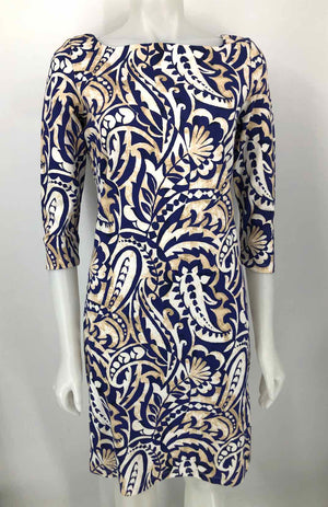 J MCLAUGHLIN Royal Blue Beige Print Longsleeve Size SMALL (S) Dress