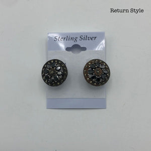 Black Markasite Sterling Round ss Earrings - ReturnStyle