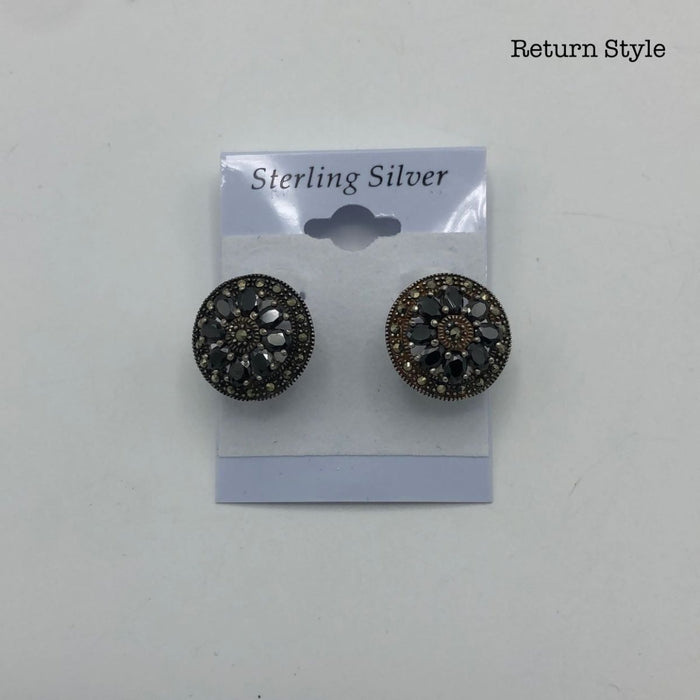Black Markasite Sterling Round ss Earrings