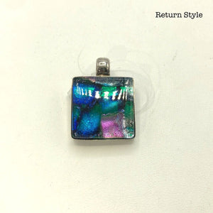 Blue Multi-Color Glass Sterling Silver Square ss Pendant - ReturnStyle