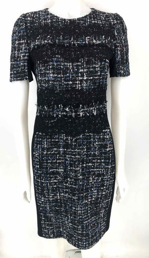 TERI JON Black White & Blue Tweed Size 8  (M) Dress