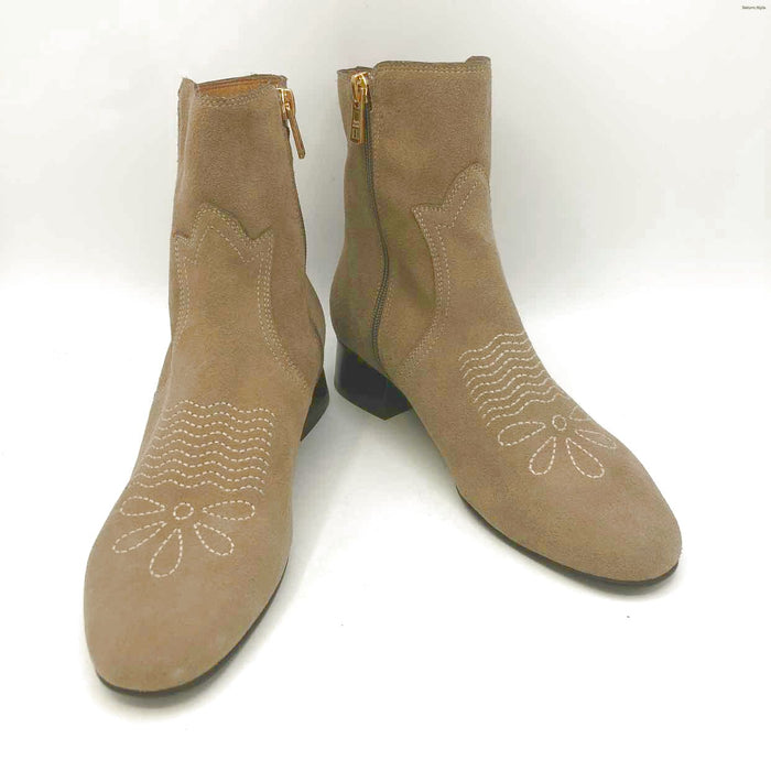 SEE BY CHLOE Beige Suede Leather Embroidered Ankle Boot Boots