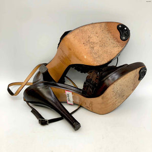 YSL - YVES ST LAURENT Brown Leather Made in Italy Bow 4" Heel Shoes