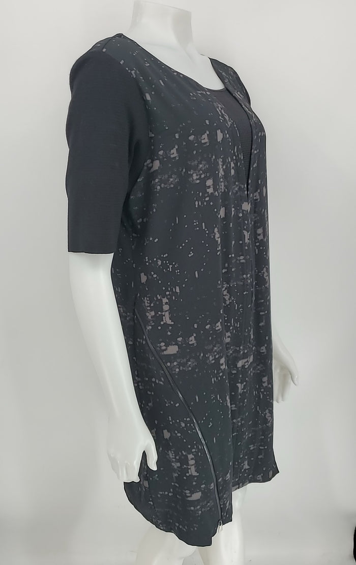 ELIE TAHARI Black Gray Print Short Sleeves Size X-LARGE Dress