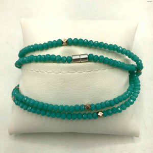 Turquoise Color Silvertone Beaded Multi-Wrap Bracelet