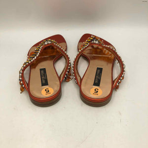 SERGIO ROSSI Orange Multi-Color Leather Made in Italy Beaded Thong Sandal Shoes