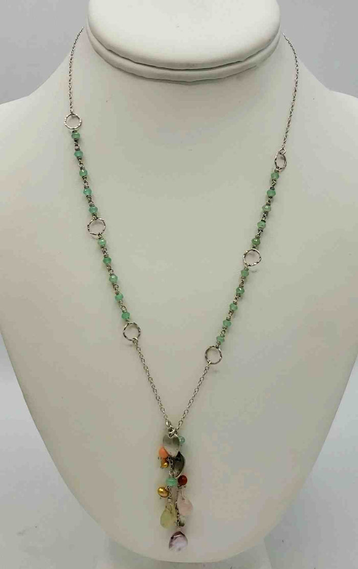 Silver Green Multi Pre Loved Beaded ss Necklace