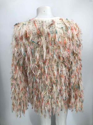 EN CREME White Pink Multi Crochet Fringe Longsleeve Women Size MEDIUM (M) Jacket