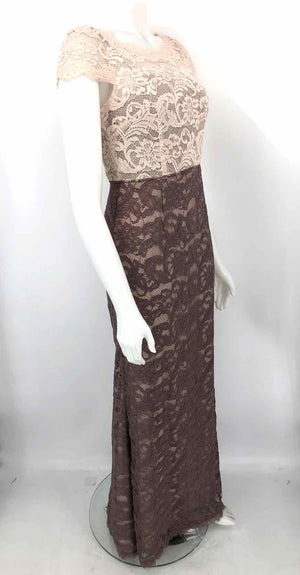 ADRIANNA PAPELL Cream Taupe Lace Evening Gown Size 2  (XS) Dress
