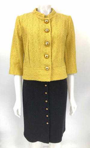 MILLY Yellow Black Wool & Silk Textured 3/4 Sleeve Size 8  (M) Skirt Set