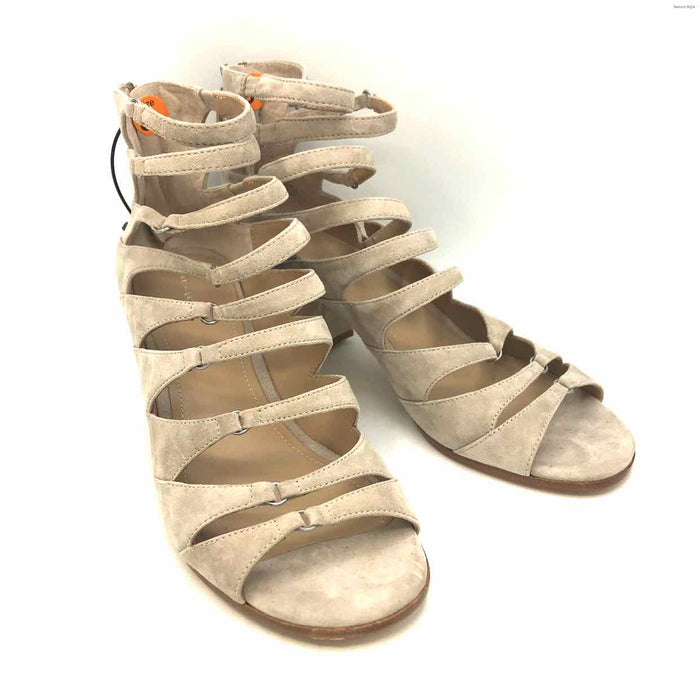 POUR LA VICTOIRE Beige Leather Strappy 2" Chunky Heel Shoe Size 8-1/2 Shoes