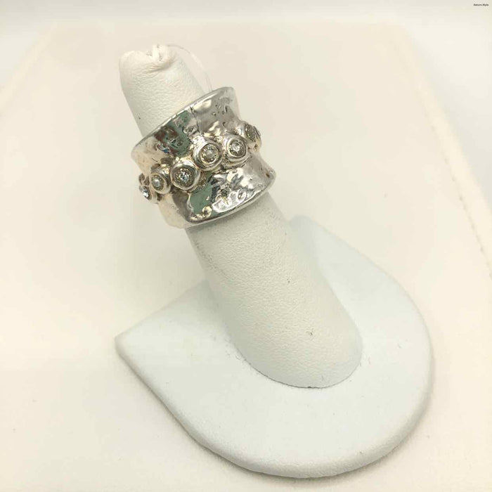 ORIT SCHATZMAN Clear Sterling Silver Crystal Hammered SZ 7 Ring SS