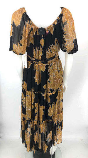 FIFTEEN-TWENTY Mustard Black Floral w/slip Size X-SMALL Dress