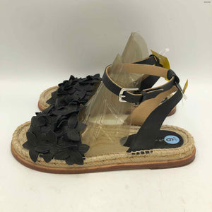 POUR LA VICTOIRE Beige Black Leather Espadrille Flowers Sandal Shoe Size 6 Shoes