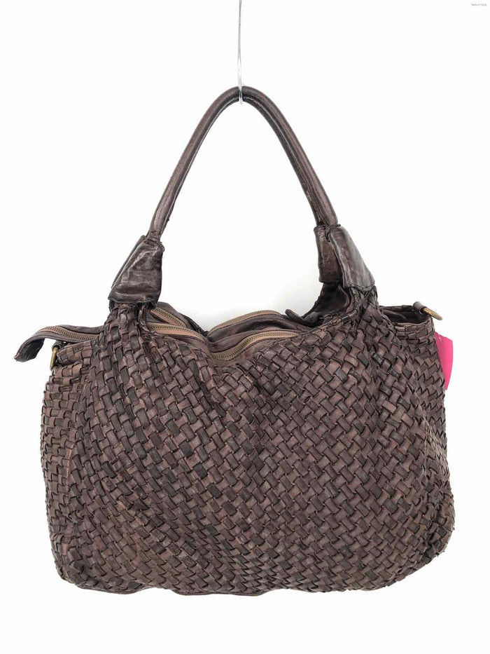 LANGELLOTTI Brown Leather Pre Loved AS IS Woven Shoulder Bag Purse