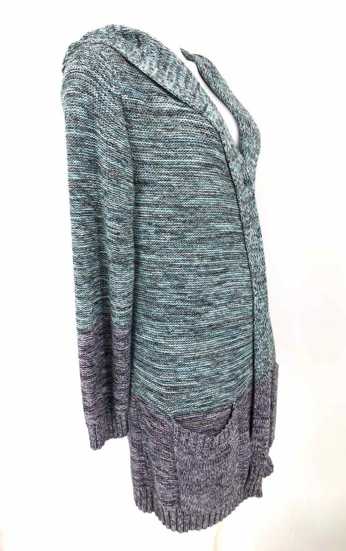MARGARET O'LEARY Blue Gray Multi Cotton Knit Hoodie Size MEDIUM (M) Sweater