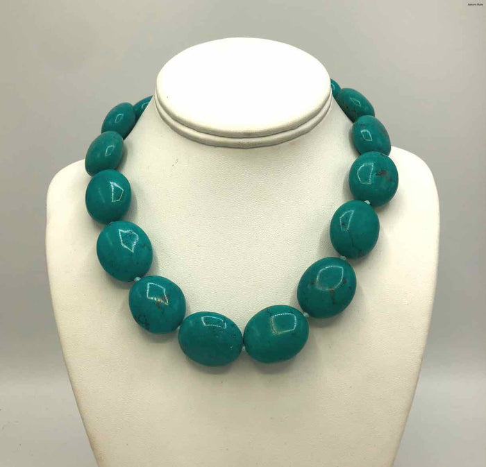 Turquoise Color Stone Beaded 17" ss Necklace