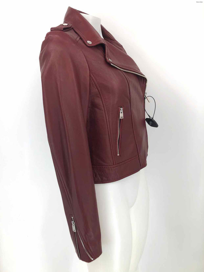 LAMARQUE Burgundy Silver Leather Moto Women Size X-SMALL Jacket