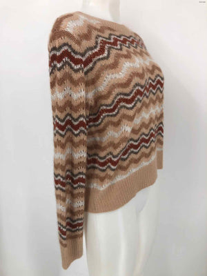 AUTUMN CASHMERE Beige Multi-Color Cashmere Blend Chevron Pullover Sweater