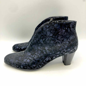 ARA Black Blue Leather Iridescent 2.5" Chunky Heel Shoe Size 9 Boots