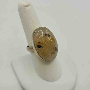 Sterling Silver Rutilated Quartz Oval Adjustable SZ 9 Ring SS