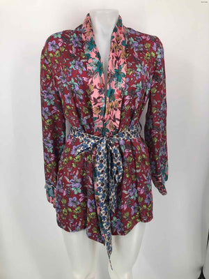 JADE by Johnny Was Burgundy Lavendar Multi Silk Floral Kimono Top