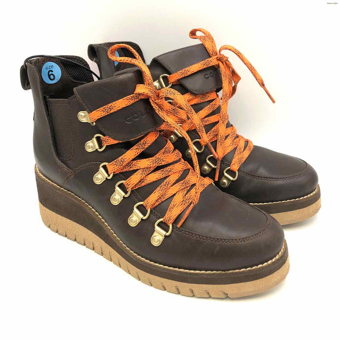 ZERO GRAND - COLE HAAN Brown Orange Leather Wedge Bootie Shoe Size 6 Boots