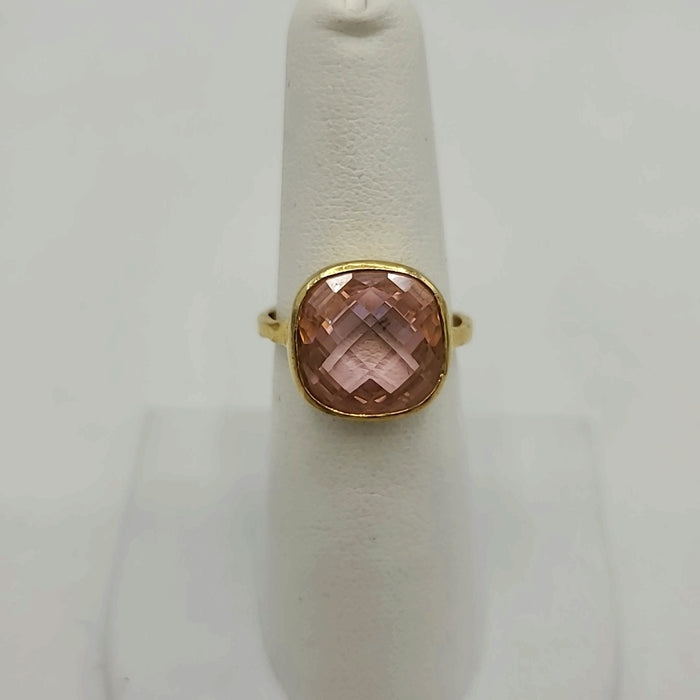 Pink Gold Plate Sterling Silver Faceted Square SZ 7.5 Ring SS