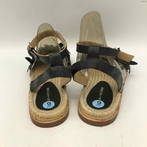 POUR LA VICTOIRE Beige Black Leather Espadrille Flowers Sandal Shoe Size 6 Shoes
