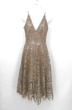 DRESS THE POPULATION Beige Silver Sequined Size X-SMALL Dress