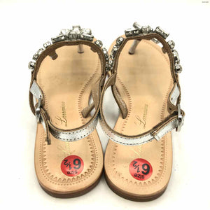 LAUREN LORRAINE Clear Silver All Leather Crystal Thong Sandal Shoes