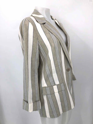 LAFAYETTE 148 Gray Off White Linen Stripe Blazer Women Size 12  (L) Jacket