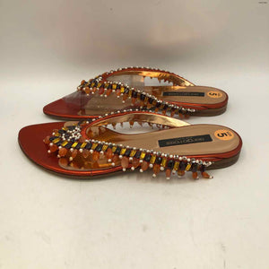 SERGIO ROSSI Multi-Color Orange Leather Made in Italy Beaded Thong Sandal Shoes