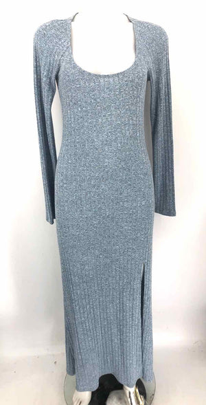 REFORMATION Blue Gray Ribbed Slit Longsleeve Size LARGE  (L) Dress