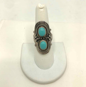 Silver Turquoise Color Pre Loved ss Ring sz7.5