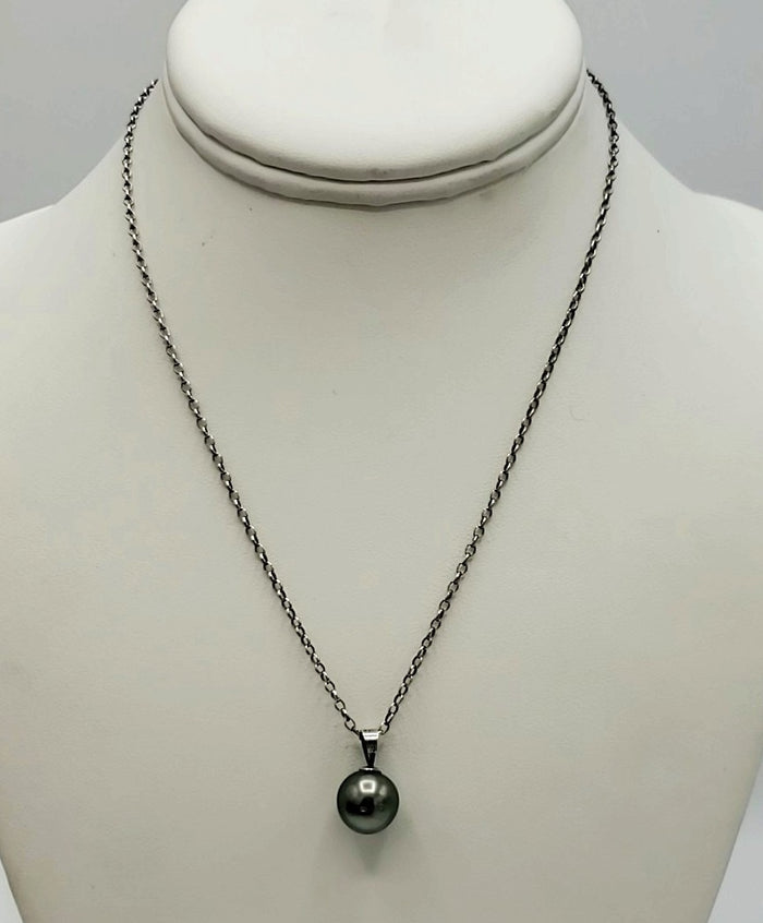 Gray Iridescent Sterling Silver Y Shape SS Pearl Neck