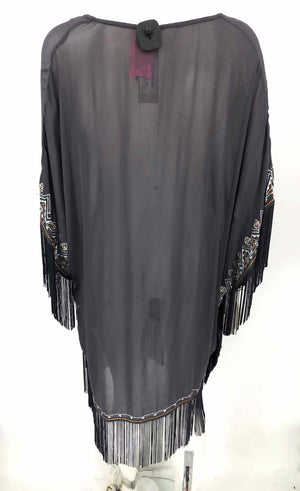 CHAN LUU Gray Brown Multi Embroidered Tassels Size X-SMALL Poncho