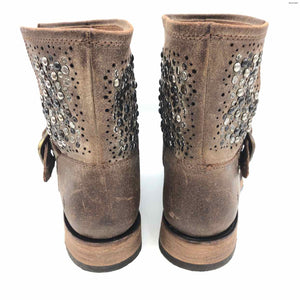 FRYE Brown Brass Suede Leather Made in Mexico Studded Ankle Boot Boots