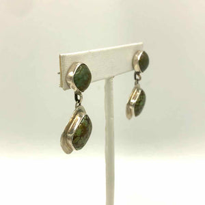 Green Brown Sterling Silver Post w/Drop ss Earrings