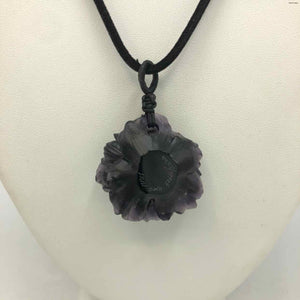 Purple Glass Flower Pendant on Cord Necklace